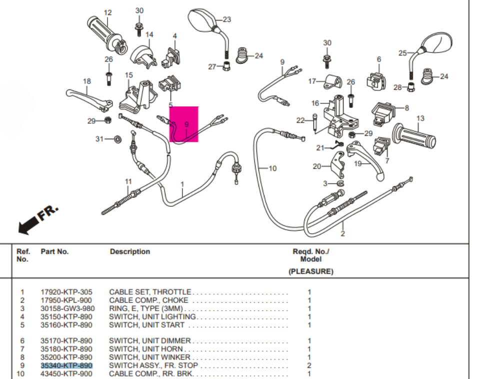 Hero Pleasure Front Stop Switch Assembly