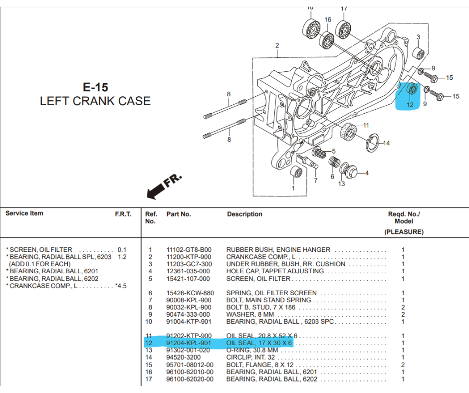 Hero Pleasure Left Crankcase Oil Seal 17X30X6mm