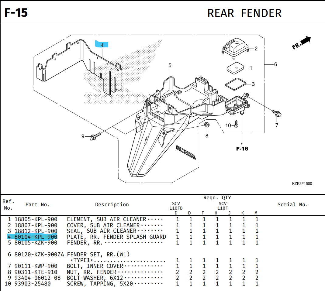 REAR INNER MUDFLAP (PLATE, RR. FENDER SPLASH GUARD)